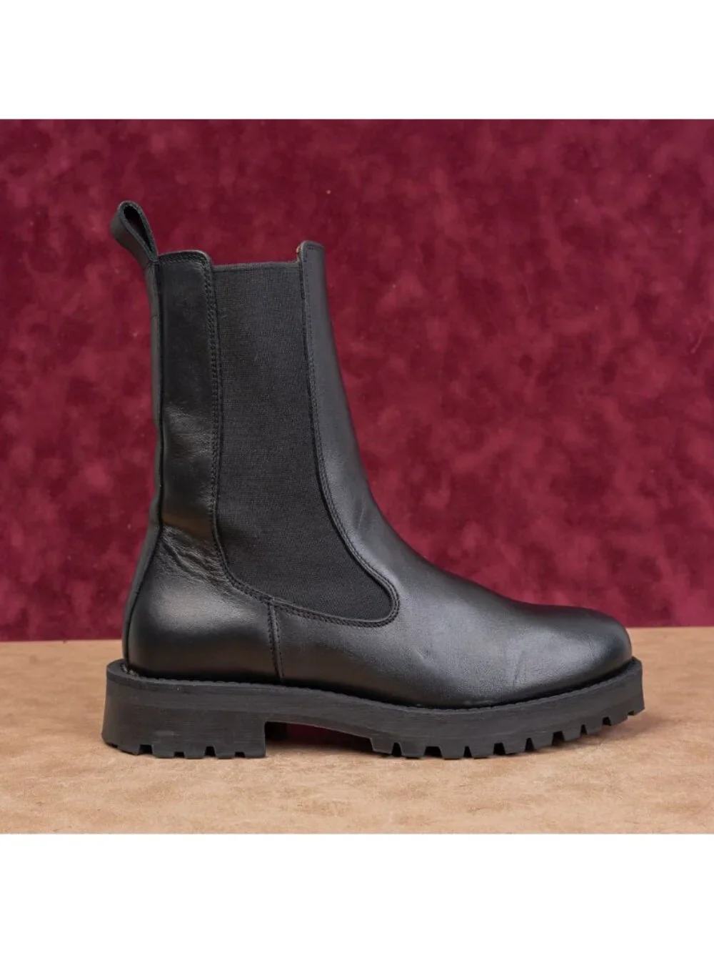 & Other Stories Women Chunky Black Leather Slip-on Ankle Chelsea Boots 8US EUR39
